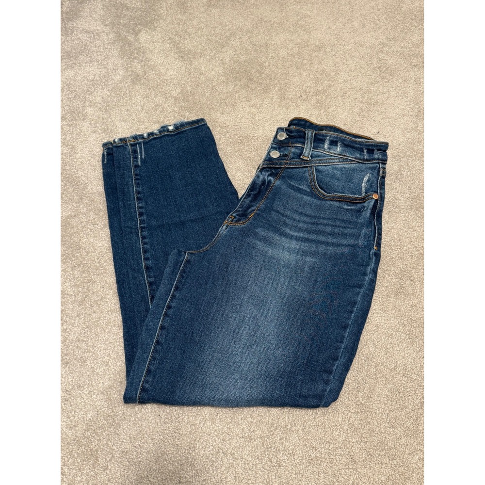 Judy Blue Front Yoke Straight Fit Girlfriend Jeans Dark Wash Distressed 9/29